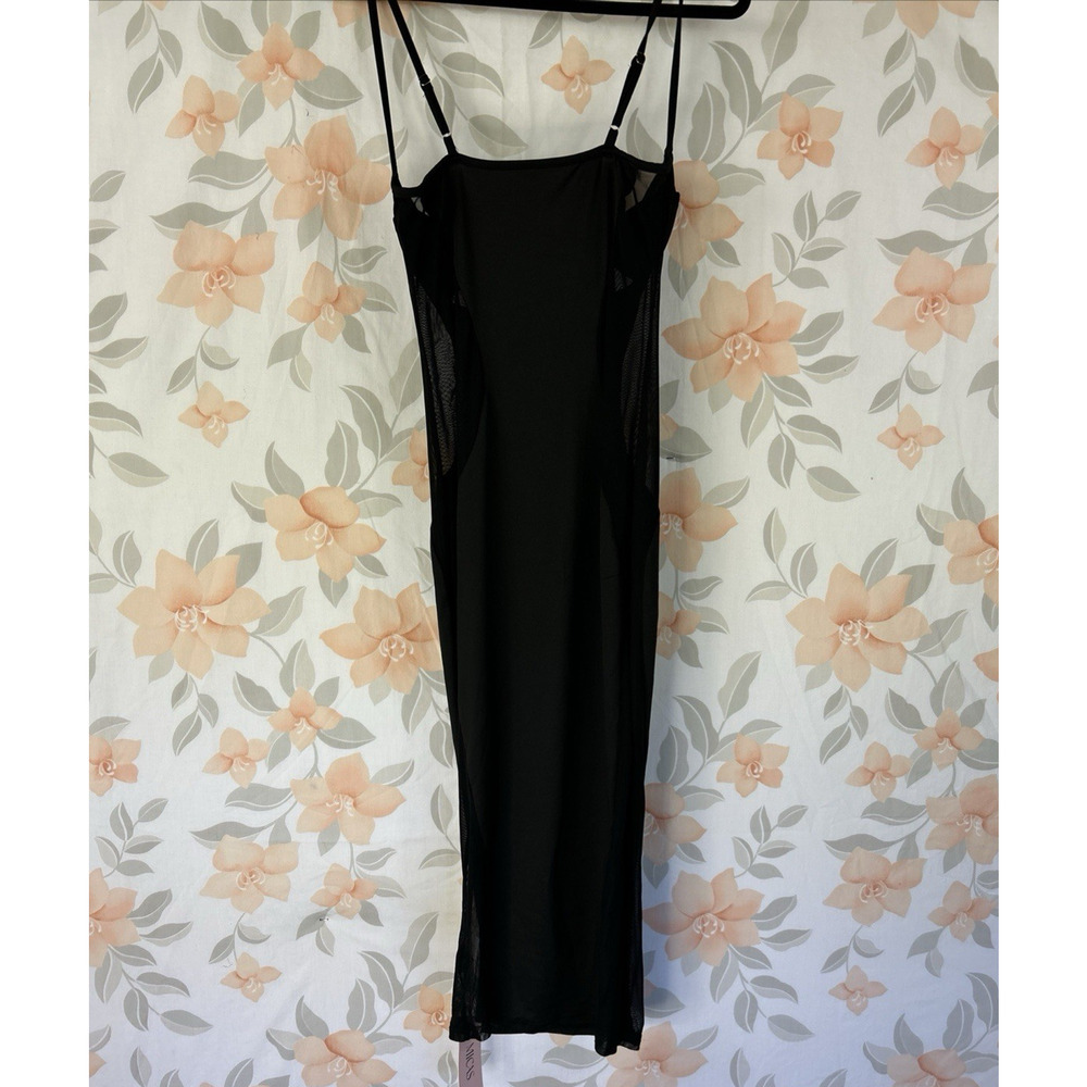 Micas Dress Womens Medium Black Sheer Sides Bodycon Midi Sleeveless Stretch New - Picture 5 of 10